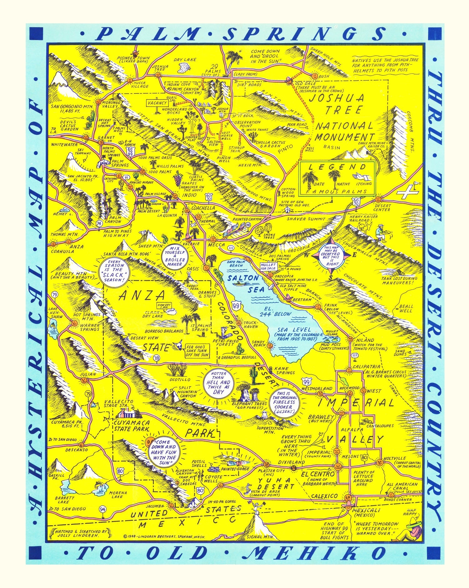 Vintage Map of Palm Springs, California 1948