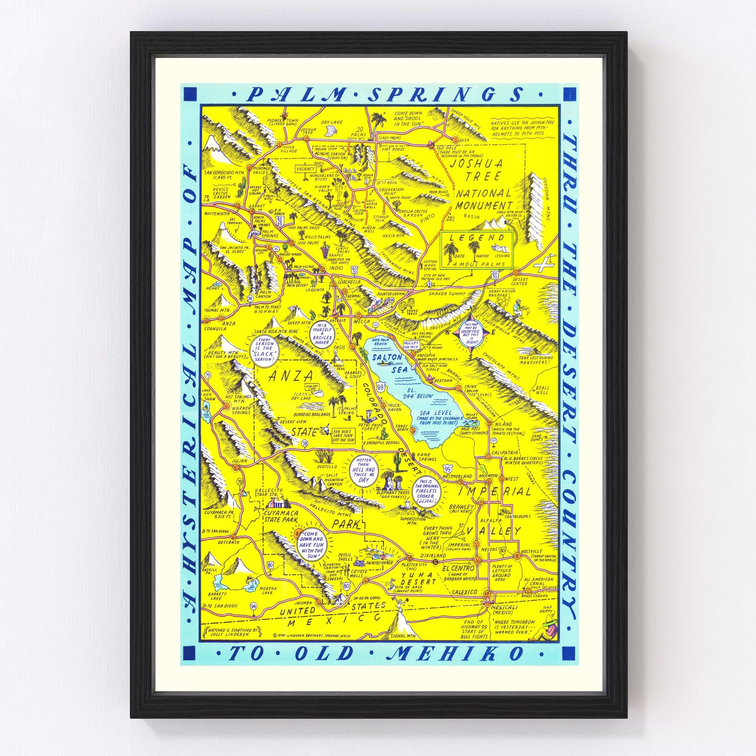 Vintage Map of Palm Springs, California 1948