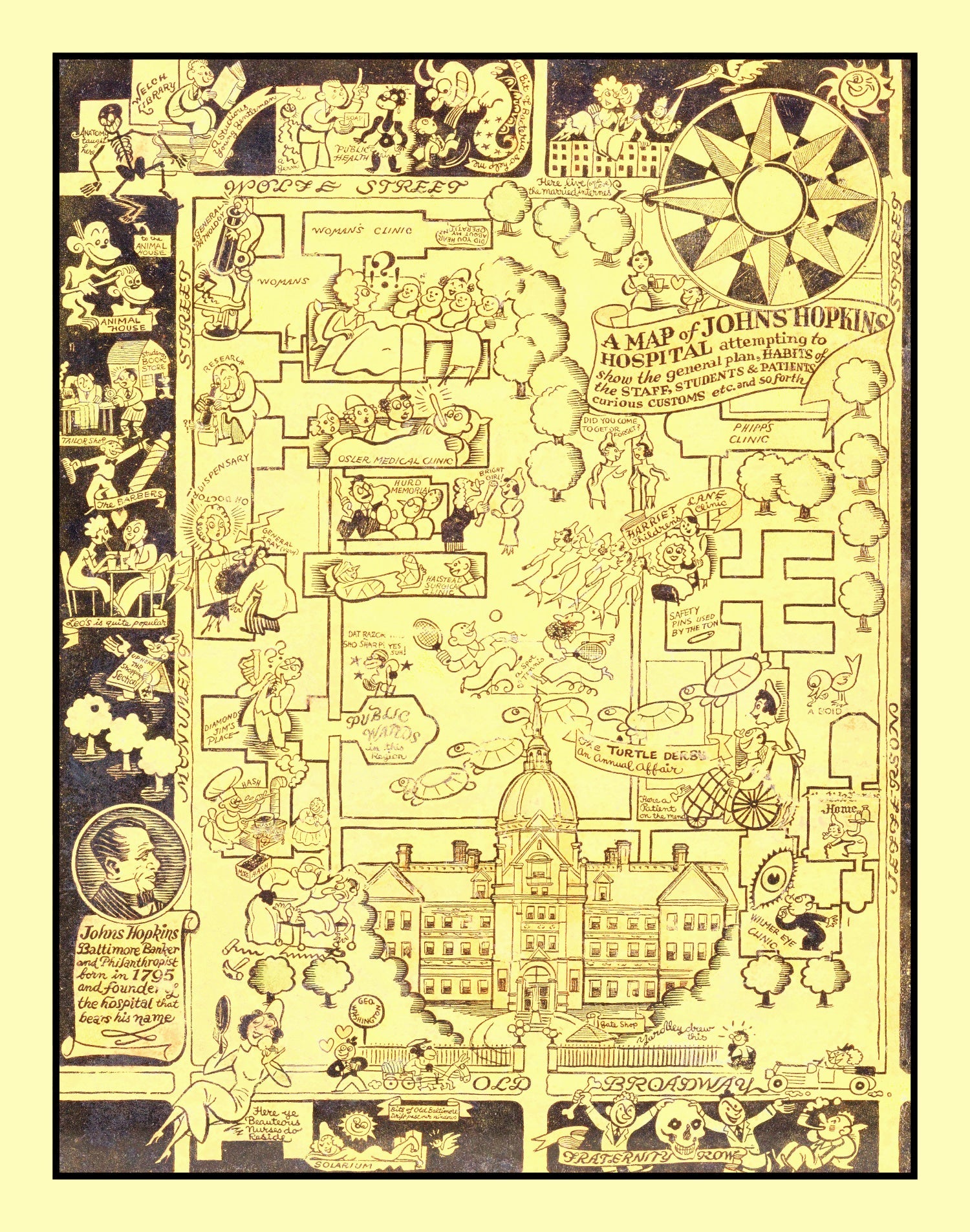 Vintage Map of Johns Hopkins Hospital, 1935