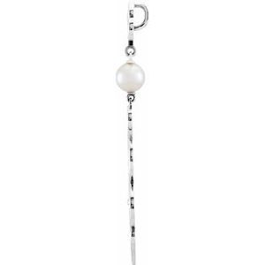 Sterling Silver Cultured Akoya Pearl Fleur-de-lis Scroll Pendant