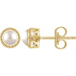 14K Yellow Gold Cultured White Freshwater Pearl Stud Earrings