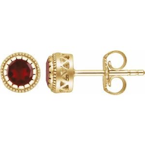 14K Yellow Gold Natural Garnet Stud Earrings