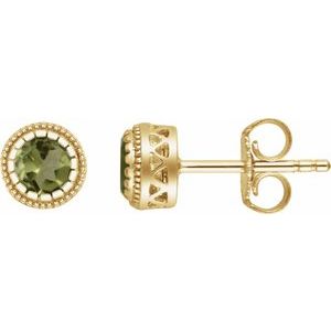 14K Yellow Gold Natural Peridot Stud Earrings