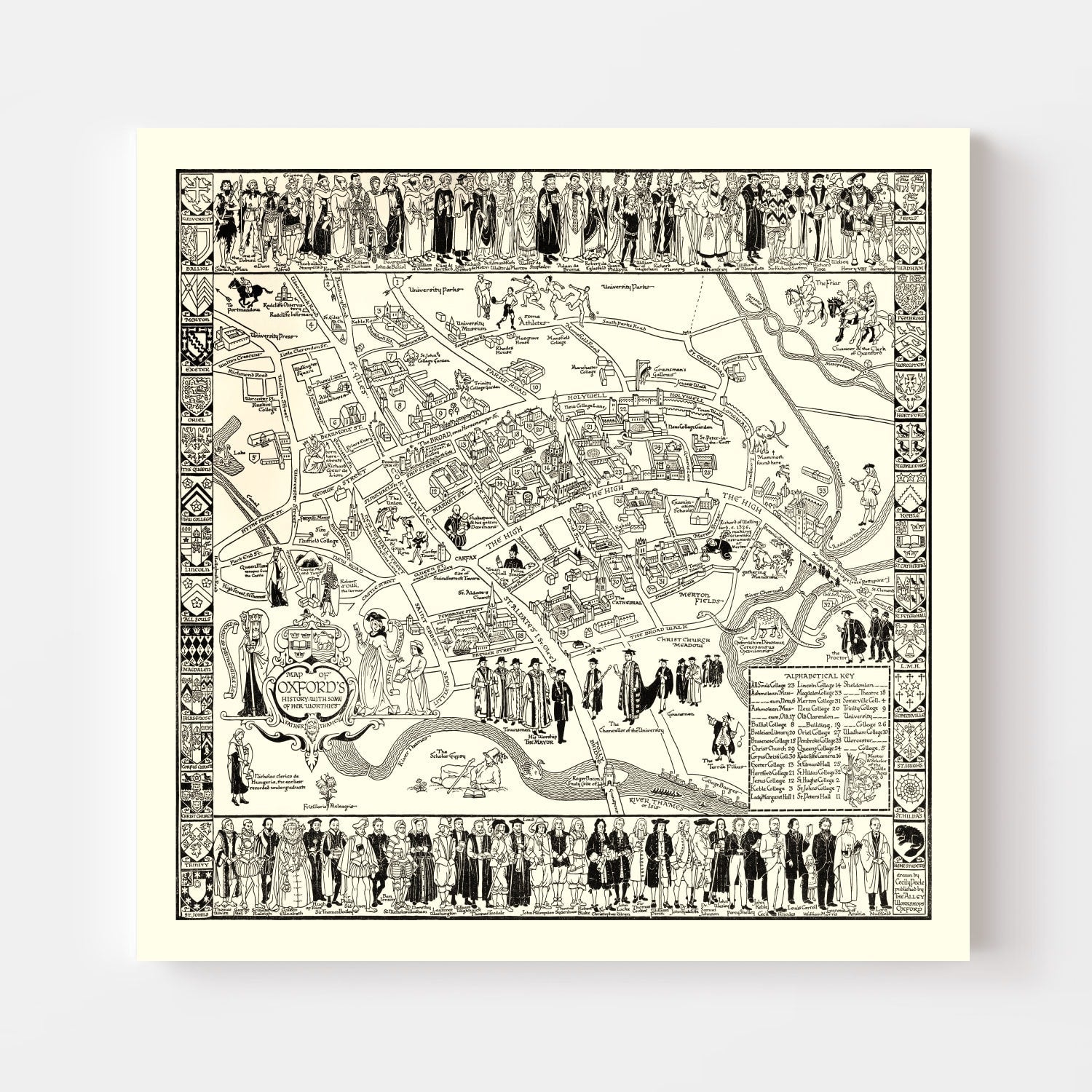 Vintage Map of Oxford University, 1950