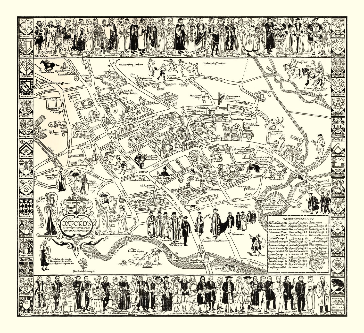 Vintage Map of Oxford University, 1950