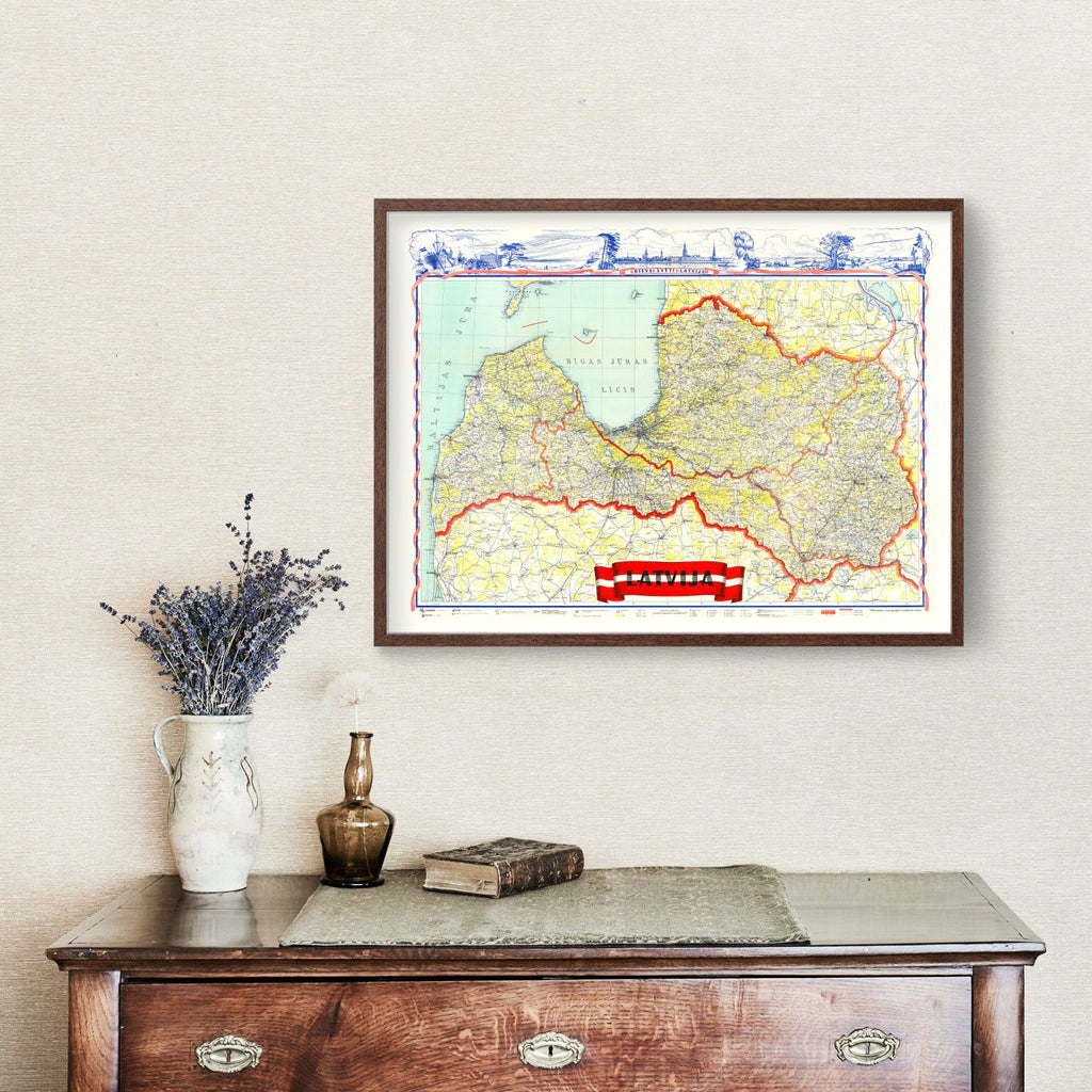 Vintage Map of Latvia 1950