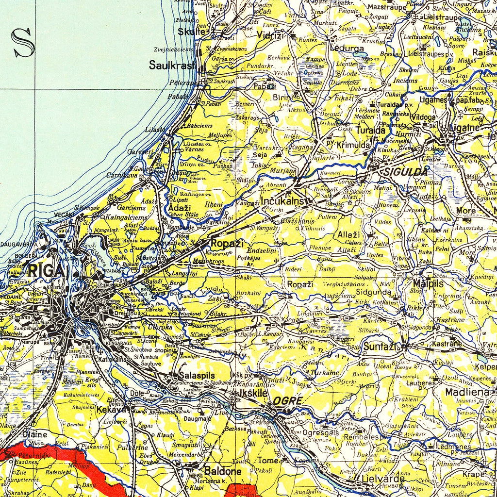 Vintage Map of Latvia 1950
