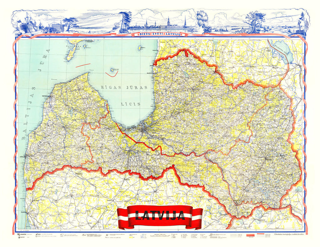 Vintage Map of Latvia 1950