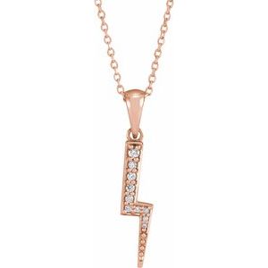 14K Rose Gold .08 CTW Natural Diamond Lightning Bolt 16-18" Necklace