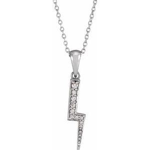 14K White Gold .08 CTW Natural Diamond Lightning Bolt 16-18" Necklace
