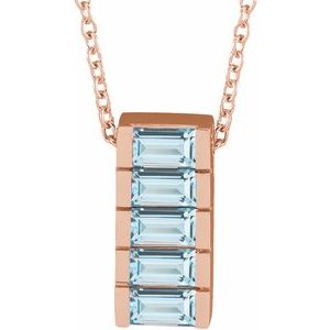 14K Rose Gold Natural Sky Blue Topaz Channel-Set Bar 16-18" Necklace