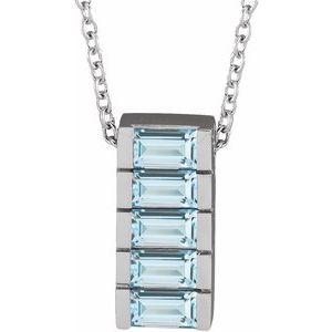 Platinum Natural Sky Blue Topaz Channel-Set Bar 16-18" Necklace