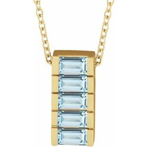 14K Yellow Gold Natural Sky Blue Topaz Channel-Set Bar 16-18" Necklace