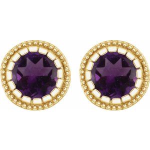 14K Yellow Gold Natural Amethyst Stud Earrings – image 2