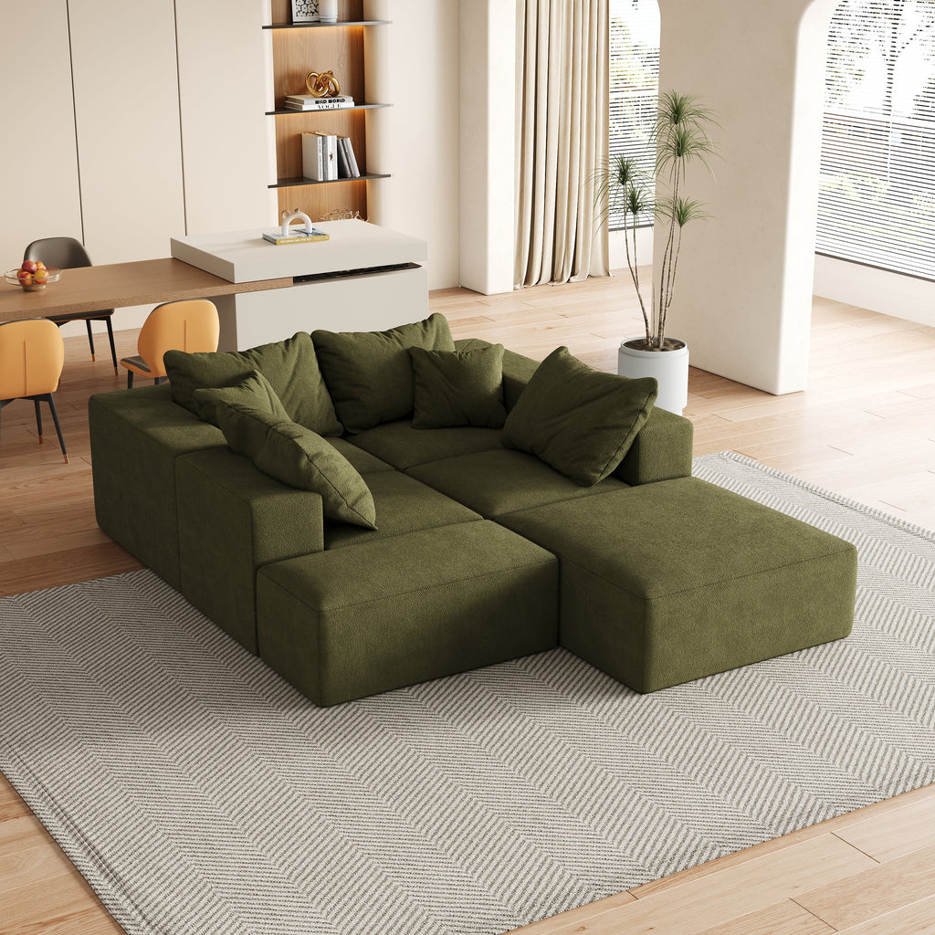 Modern Upholstered Sectional Boneless Couch Set,Modular 132' L Shaped Sectional Living Room Sofa Set With 6 Pillows,Free Combination Sofa Couch for Living Room,Bedroom