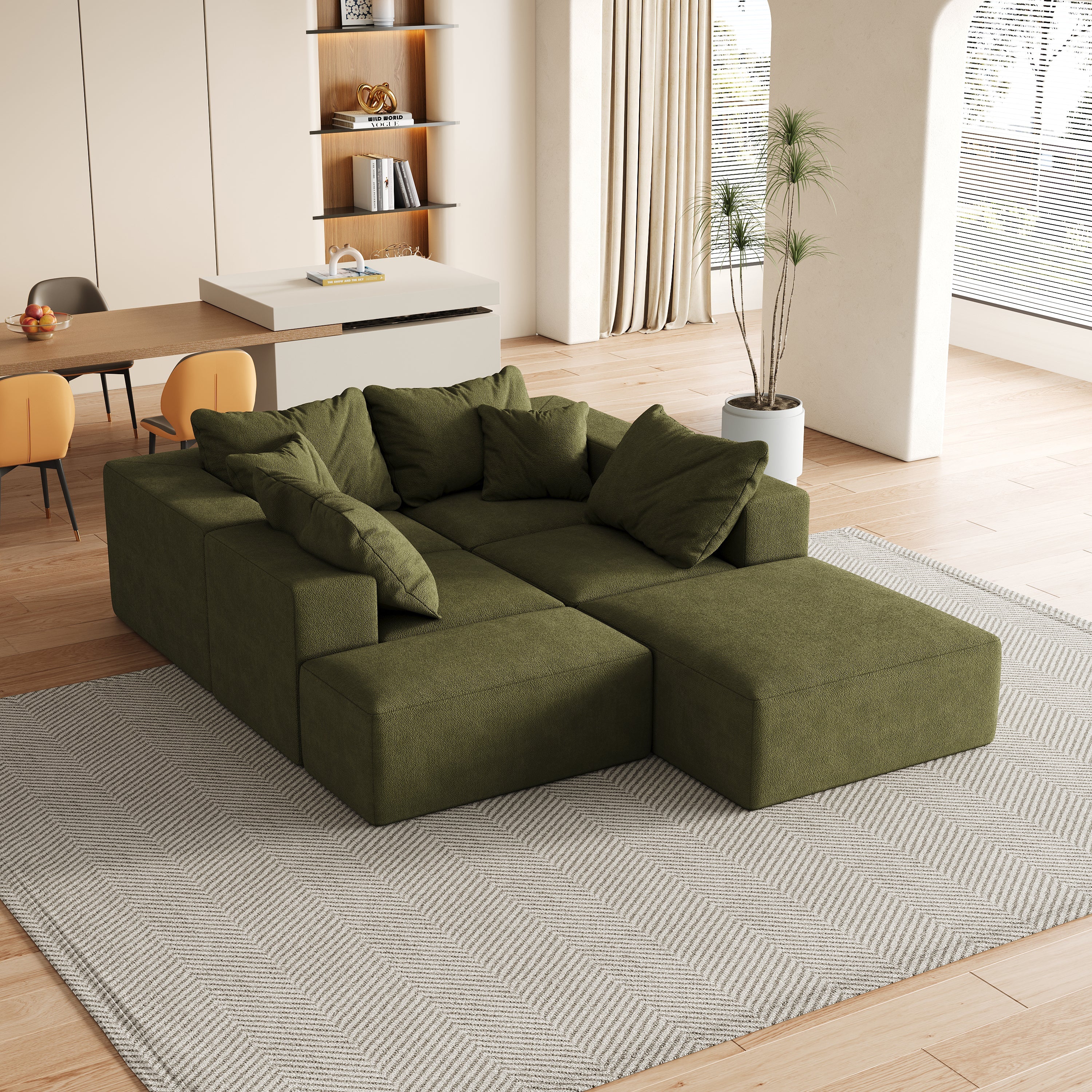 Modern Upholstered Sectional Boneless Couch Set,Modular 132' L Shaped Sectional Living Room Sofa Set With 6 Pillows,Free Combination Sofa Couch for Living Room,Bedroom