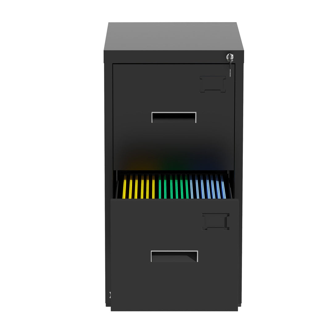 Modern Black 2 Drawer Metal Vertical File Cabinet with Lock and Card Slot for Office and Home Use