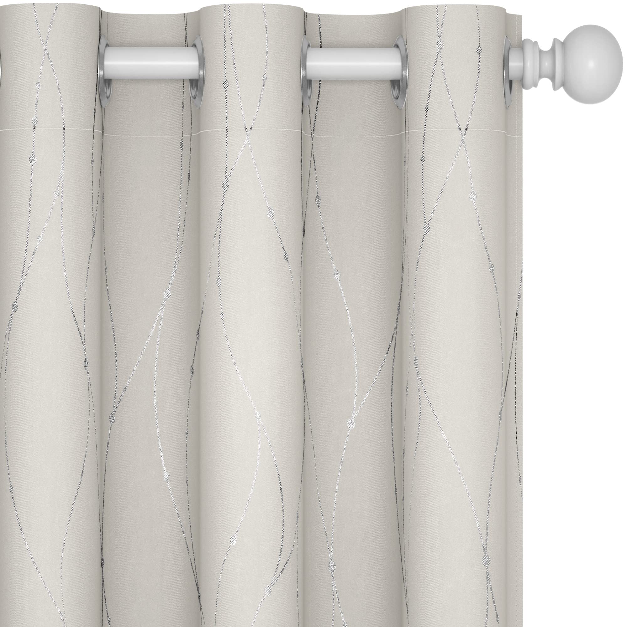 Room Darkening Curtains with Line Foil Print, 2 Panels