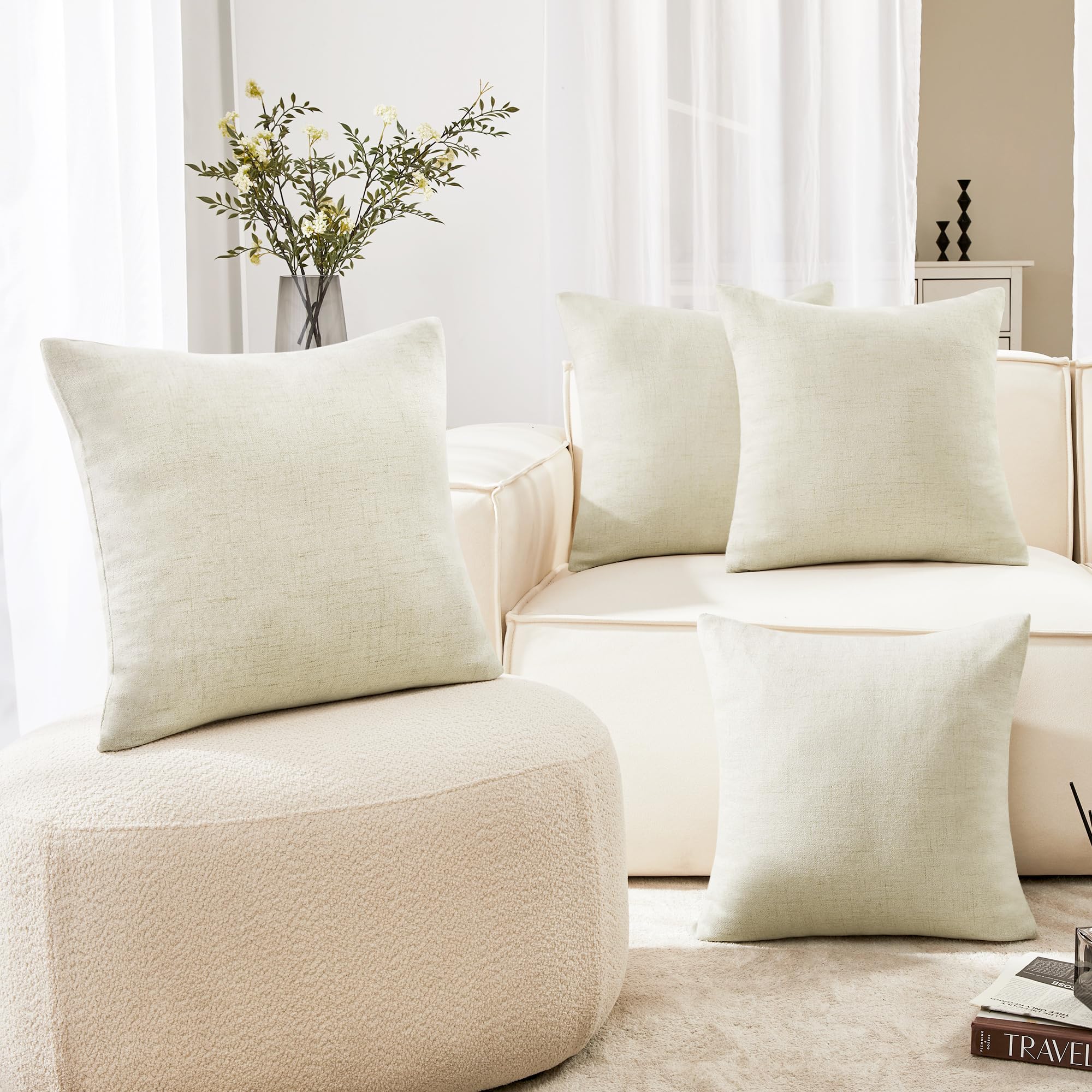 Decorative Linen Throw Pillow Covers, 18x18 Inch, 4 PCS