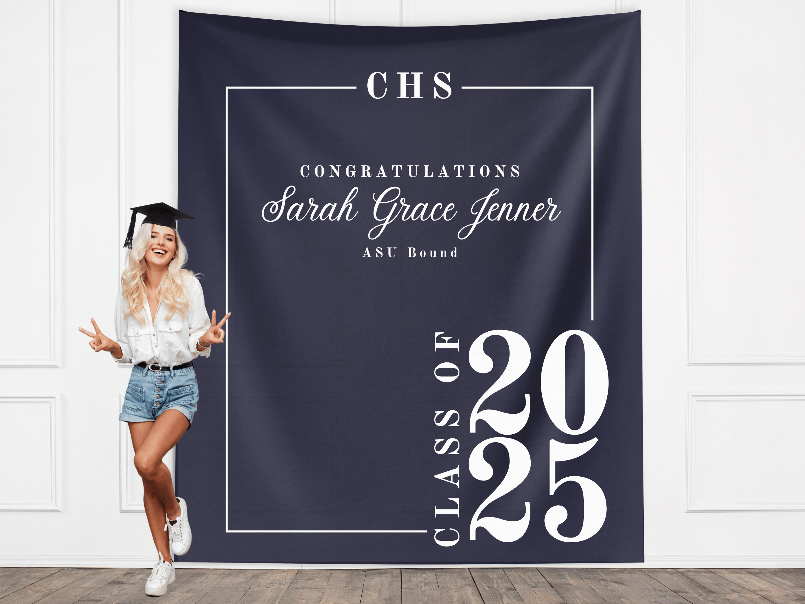 Classic Class of 2025 Custom Graduation Party Banner Backdrop
