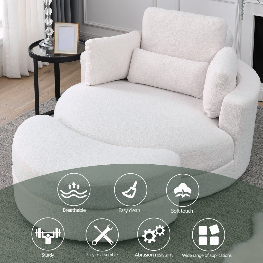 [Video] Welike Swivel Accent Barrel Modern Sofa Lounge Club Big Round Chair with Storage Ottoman TEDDY Fabric for Living Room Hotel with Pillows. *2PCS,Teddy White (Ivory)