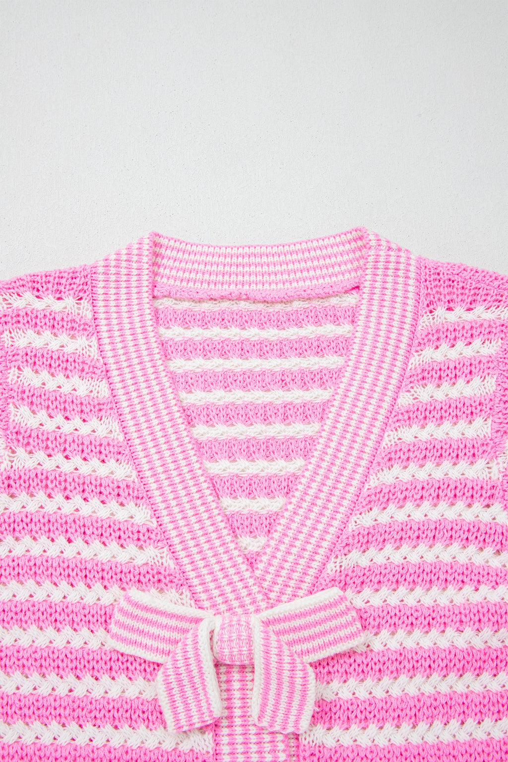 Stripe Bow Tie V-Neck Short Sleeve Sweater