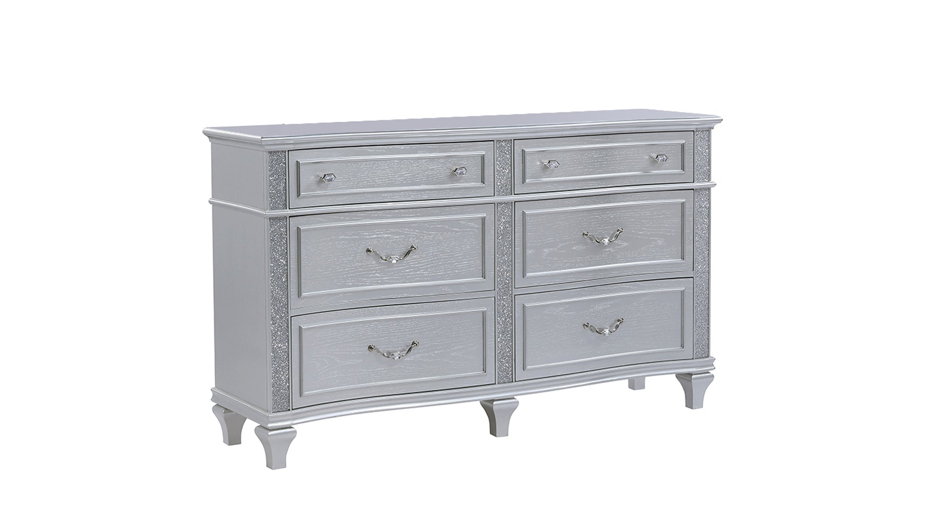 Mystic Contemporary Style Upholstered LED headboard King 5PC Bedroom Set made with Wood in Silver(CA Inventory)