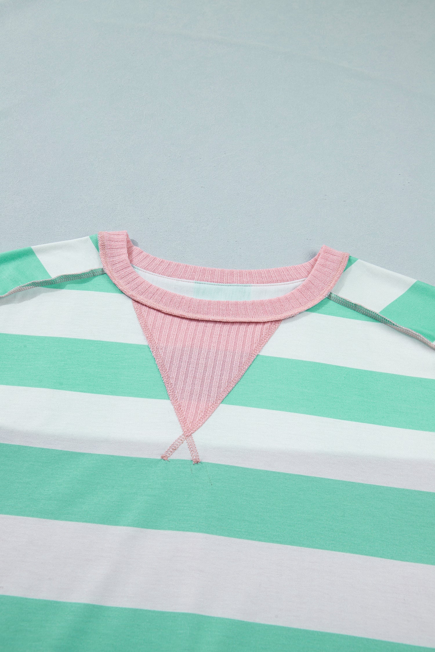 Stripe Exposed Seam Ribbed Patchwork Oversized Tee