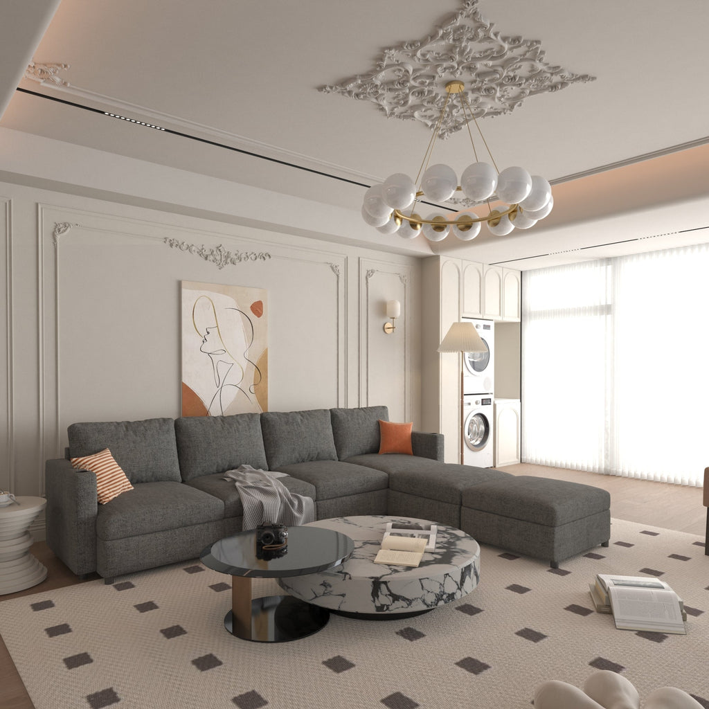 Modern Large Sectional Sofa, U-Shape Modular Sectional Couch with Storage Function,123' Sofa Bed with Ottoman,6 Seat Sectionals Chaise for Living Room,Chenille