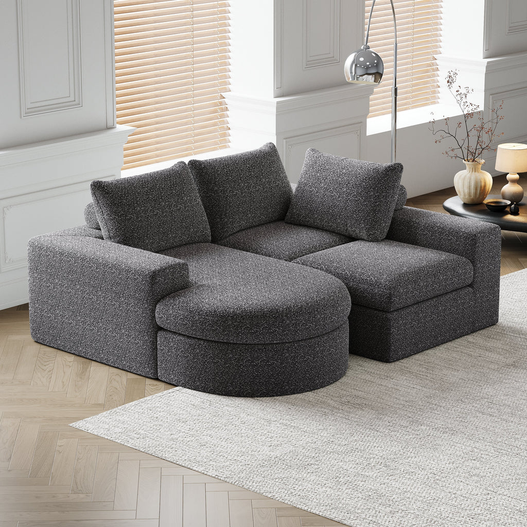 99-Inch Chenille Cloud Curved Sectional Sofa with Chaise, L-Shaped Modern Boneless Couch with Deep Seats, Chenille Sectional Sofa for Living Room and Bedroom, No Assembly Required