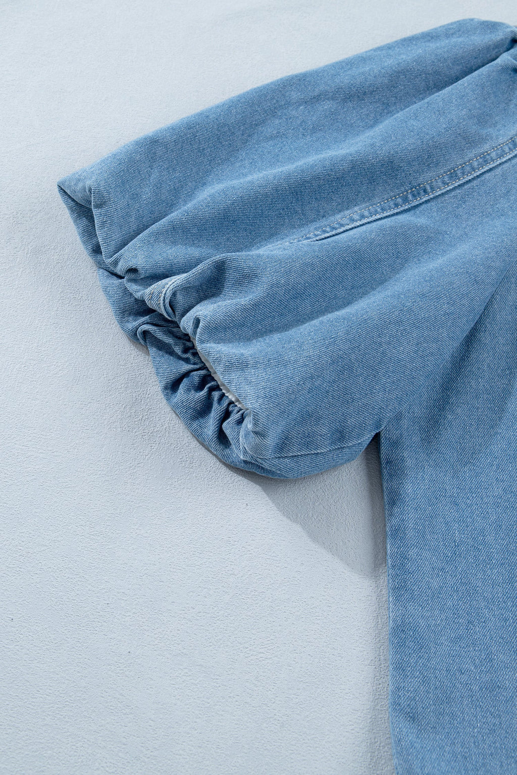 Denim Short Puff Sleeve Ruffle Hem Buttoned Dress