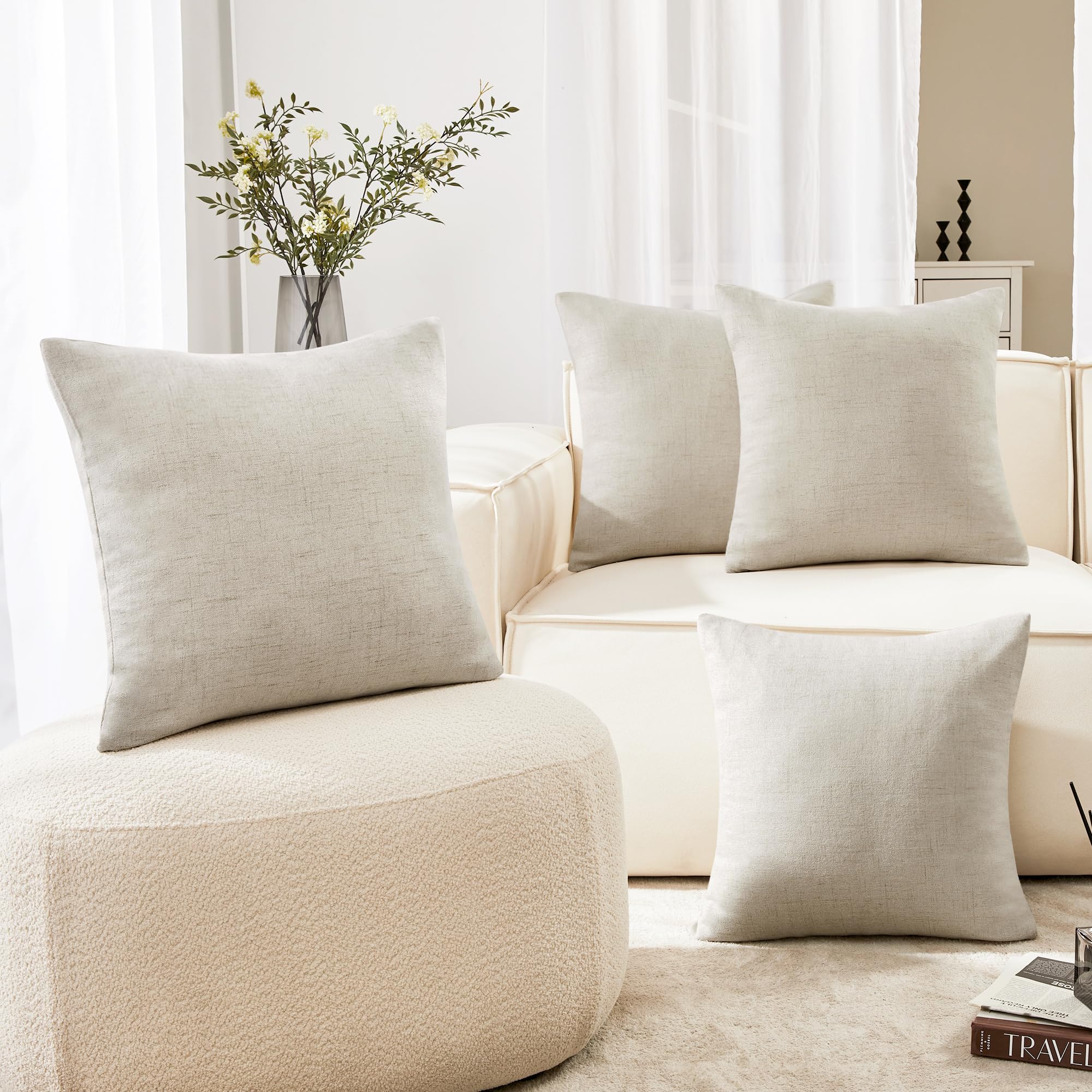 Decorative Linen Throw Pillow Covers, 18x18 Inch, 4 PCS