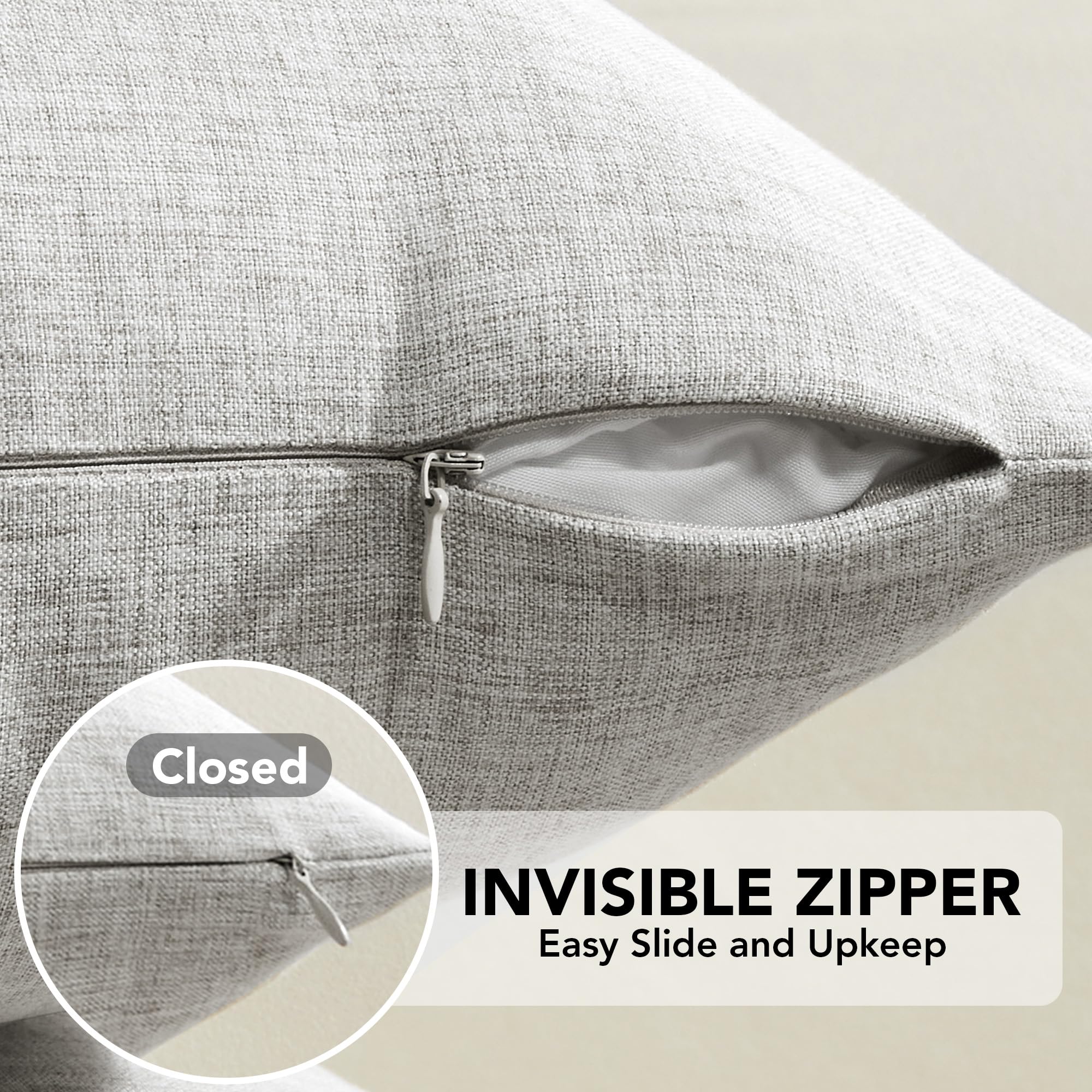 Faux Linen Pillow Covers, 16x16 Inch, Creamy White, 2PCS
