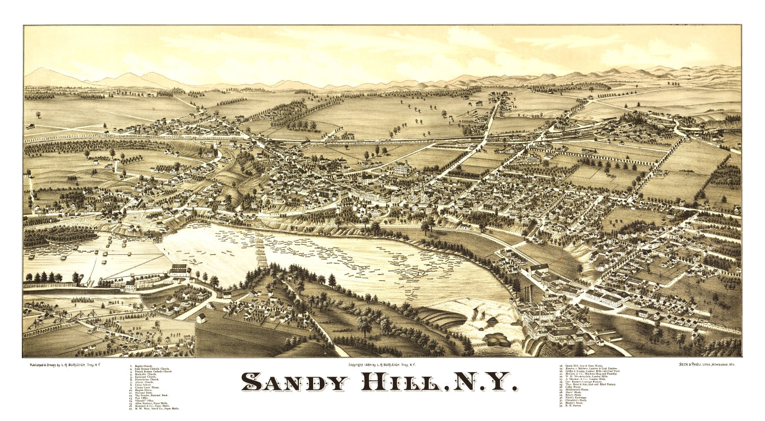 Vintage Map of Sandy Hill, New York 1884