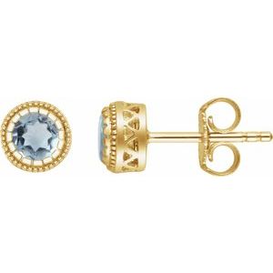 14K Yellow Gold Natural Aquamarine Stud Earrings