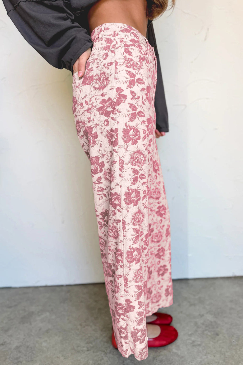 Floral Denim High Waist Pants