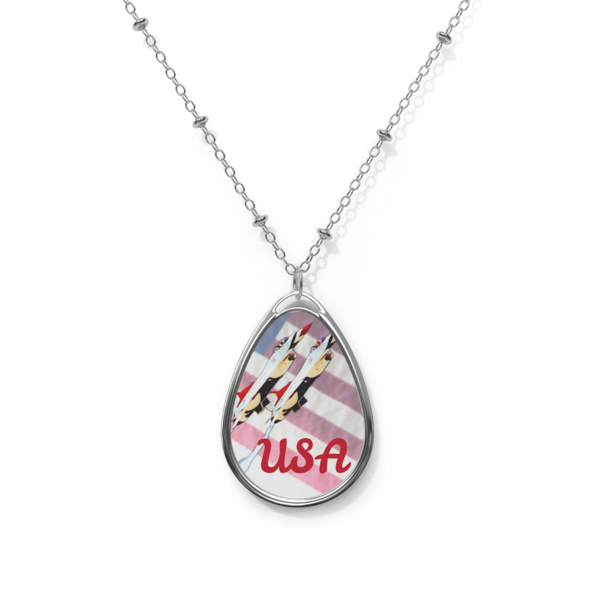 USA Fighter Jets Oval Necklace