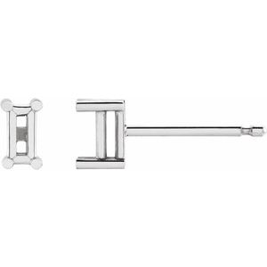 Sterling Silver 2.5x1.5 mm Straight Baguette 4-Prong Basket Earring Mounting