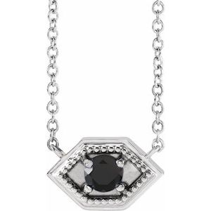 Platinum Natural Black Onyx Geometric 16" Necklace