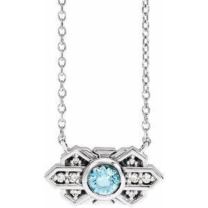 Platinum Natural Aquamarine & .03 CTW Natural Diamond Art Deco 18" Necklace