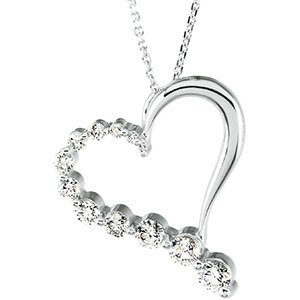 14K White Gold 1 CTW Natural Diamond Journey Heart 18" Necklace