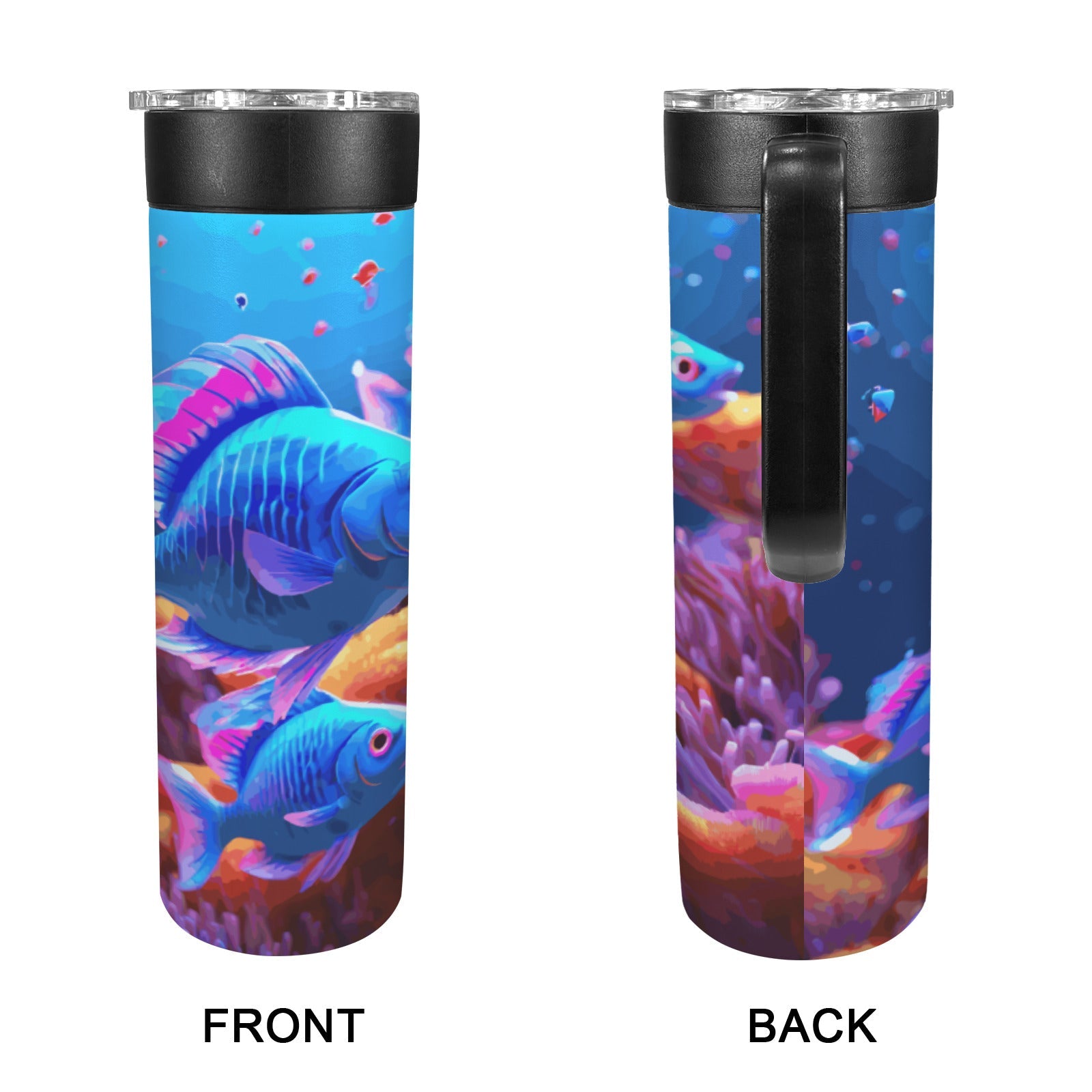Blue Fish 600ml Insulated Water Bottle with Screw On Handle