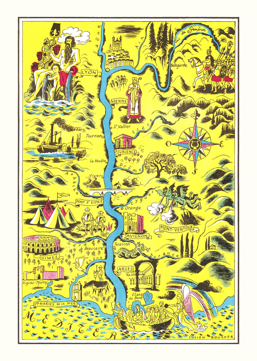 Vintage Map of St Maries de la Mer, 1938