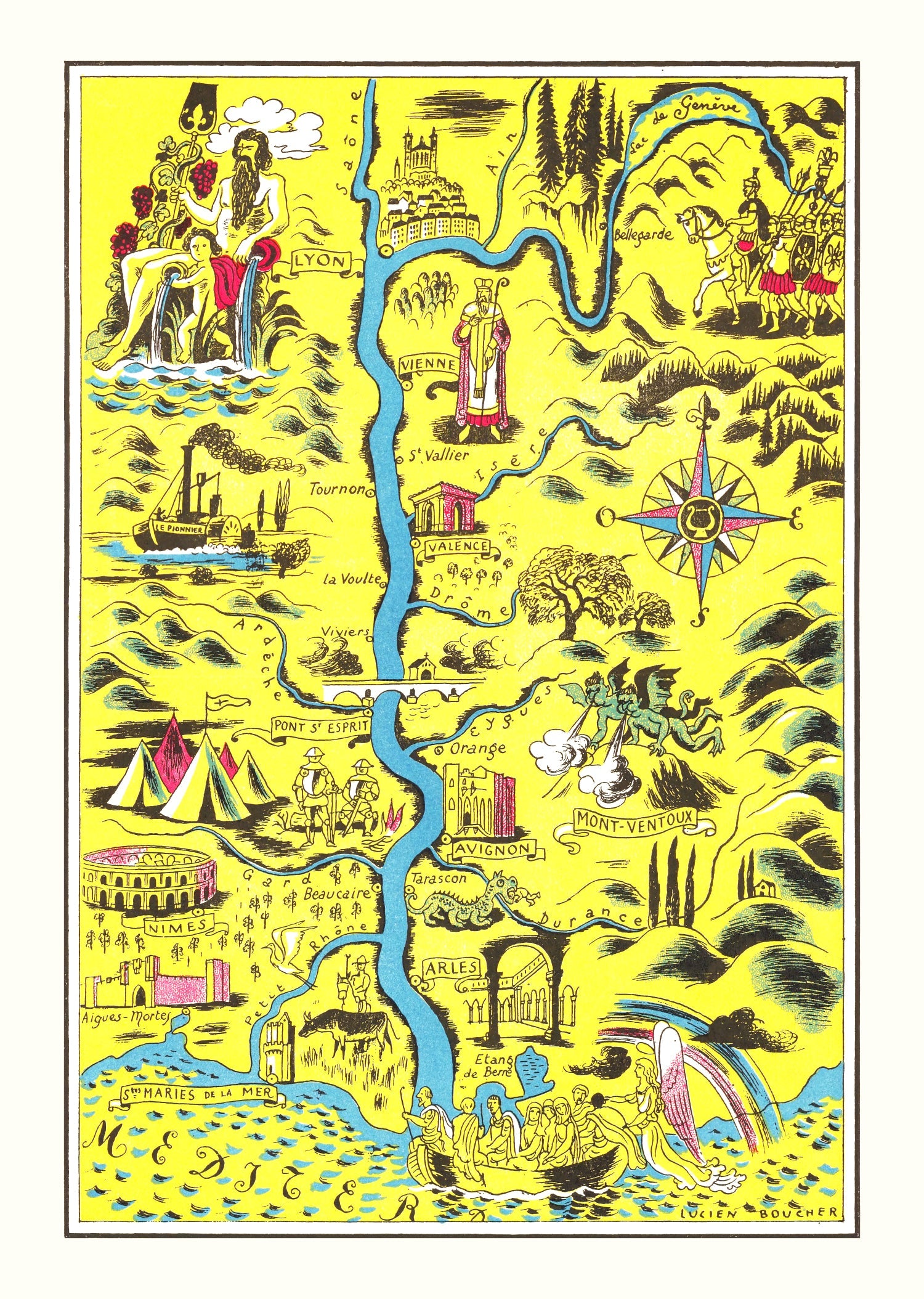 Vintage Map of St Maries de la Mer, 1938