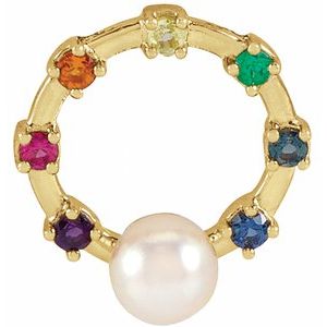 14K Yellow Gold Akoya Cultured Pearl Hold You Forever® Rainbow Baby Necklace Center