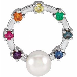 14K White Gold Akoya Cultured Pearl Hold You Forever® Rainbow Baby Necklace Center