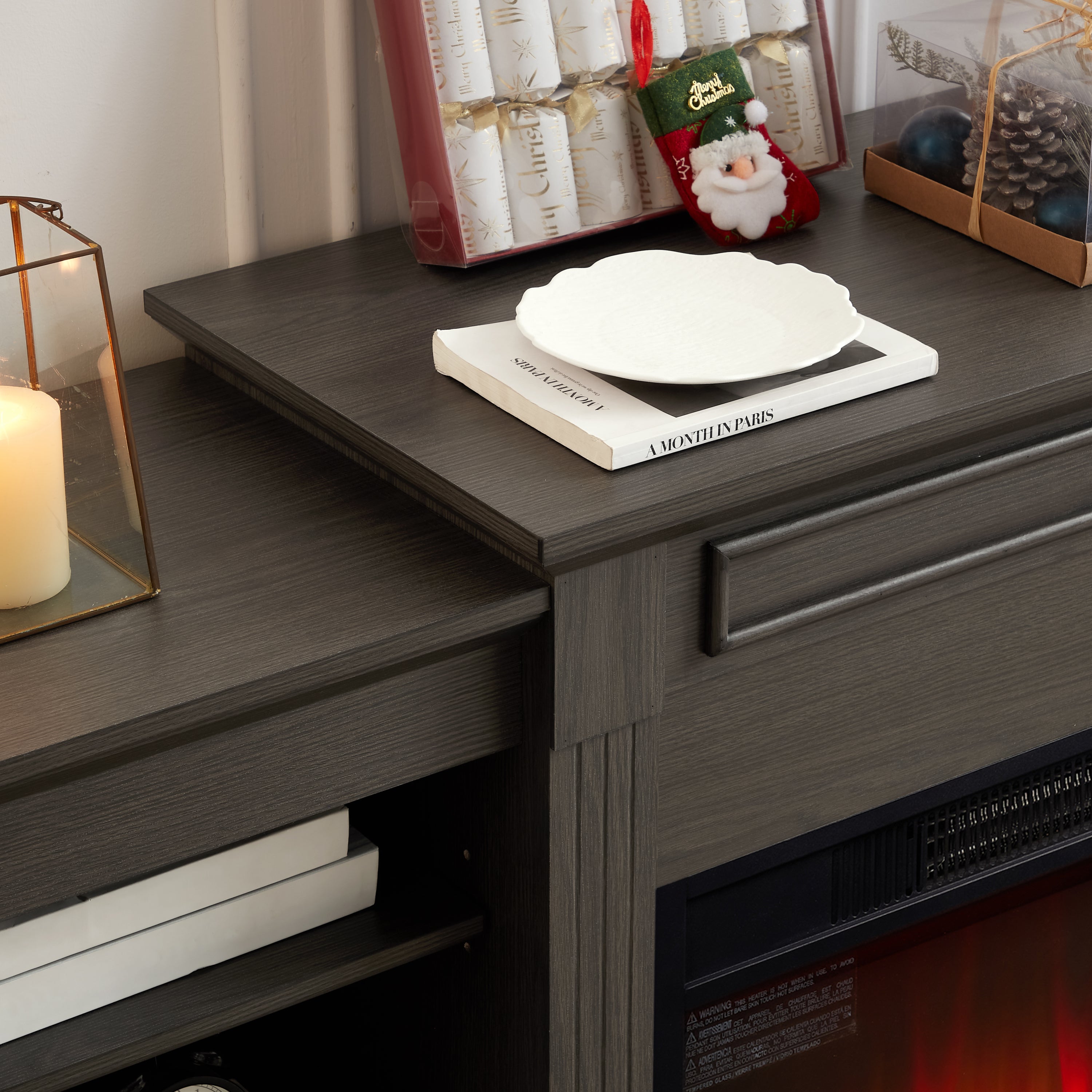 Media Console Table with Large Storage Cabinet,with 23' Fireplace Insert, for TV Up to 70'', Modern TV Media Entertaionment Stand,  Grey