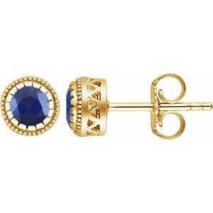 14K Yellow Gold Natural Blue Sapphire Stud Earrings