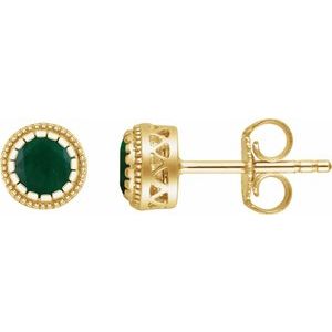 14K Yellow Gold Natural Emerald Stud Earrings