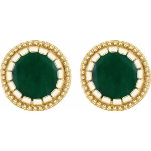 14K Yellow Gold Natural Emerald Stud Earrings – image 2